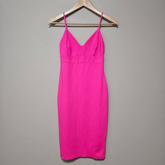 Lulus Hot Pink Bodycon Midi Dress Size Small Spaghetti Strap Party - Picture 11 of 11